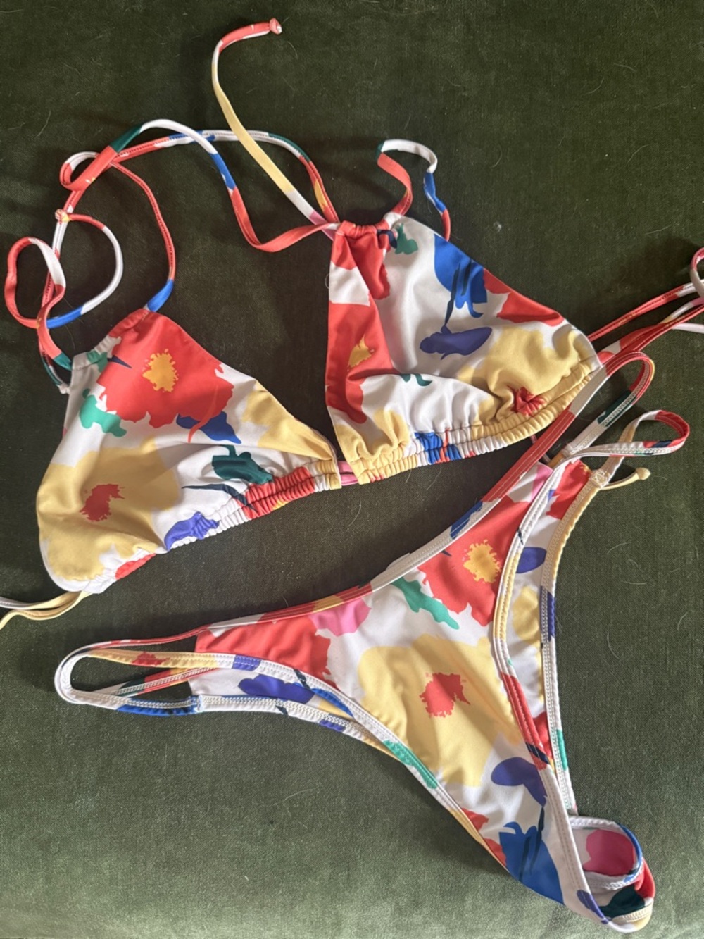 Multicolor Graphic Triangle Thong Bikini -  Swim Set
